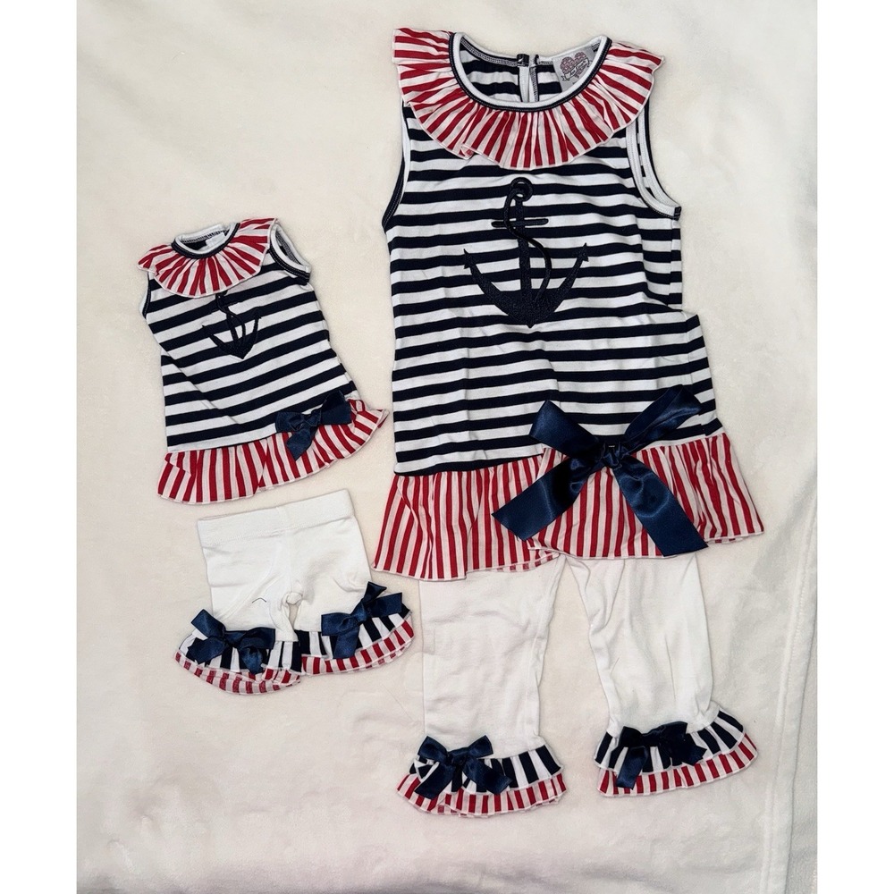 Ann Loren Matching Girl & Doll Outfit Set Patriotic Red White Blue Size 4/5